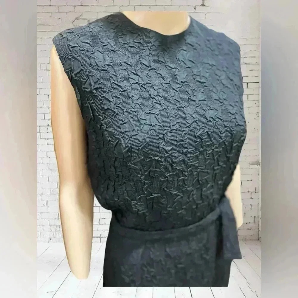 Vintage MISS COUTURE brand little black brocade cocktail 50/60s dress-L